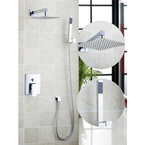 Hello Bathroom Shower chuveiro Set Solid Brass 10" Utral-thin Shower Head 50224-43B/123 Rain Shower Set With ABS Hand Shower