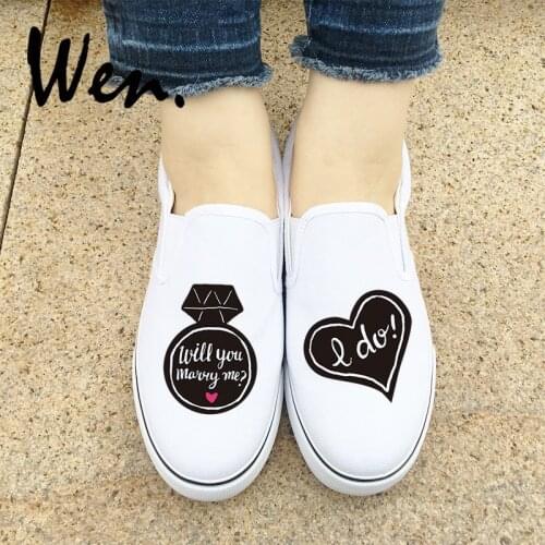 Wen Design White Black 2 Colors Canvas Sneakers Unisex Slip On Shoes Original Propose Marry Me I Do Men Womens Gifts
