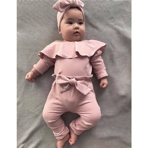 Newborn baby girl two pieces set ruffle collar long sleeve top pant suit infant children girl clothing set