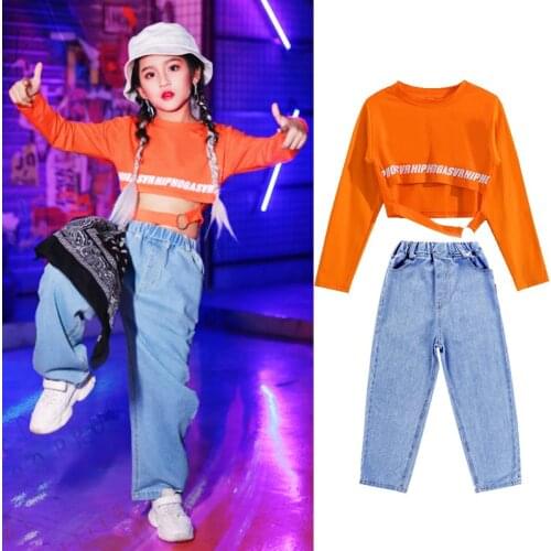 2021 Jazz Dance Performance Costumes Long Sleeved Hiphop Pants Suit Girls Street Dance Wear Ballroom Hip Hop Rave Clothes DN9720