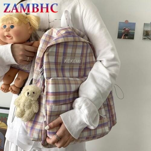 Cute Striped Plaid Womens Backpack Water Proof Backpacks for School Teenagers Girls 2021 Fashion Harajuku Travel Bookbag Kawaii