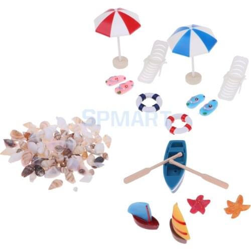 Mini Deck Chair Beach Umbrella Boat Shell Set for Dollhouse Yard Garden Swimming Pool Life Scenes Decor Kids Pretend Play Toy