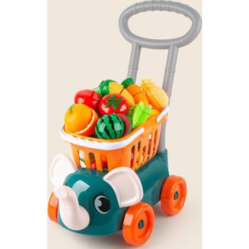 Mini Supermarket Shopping Cart Pretend Play Trolly Cutting Food Children Groceries Playing Learning Toys for Kids Ages 3 and Up