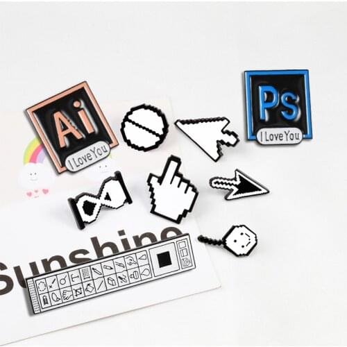 Fashion Pixel Cursors Photoshop Toolbar Hourglass Computer Window Icon Mouse Pointer Hand Arrow Enamel Brooches programmer Gift