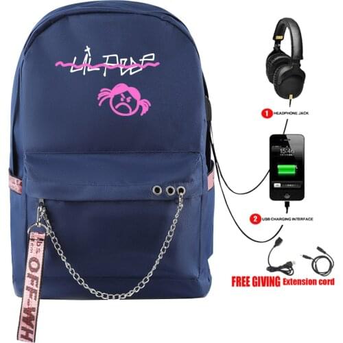 Fashion Design Lil Peep backpack USB Rechargeable Schoolbag Girls Shoulder Travel Bag Print Lil Peep Hip Hop Teenage Womens bag