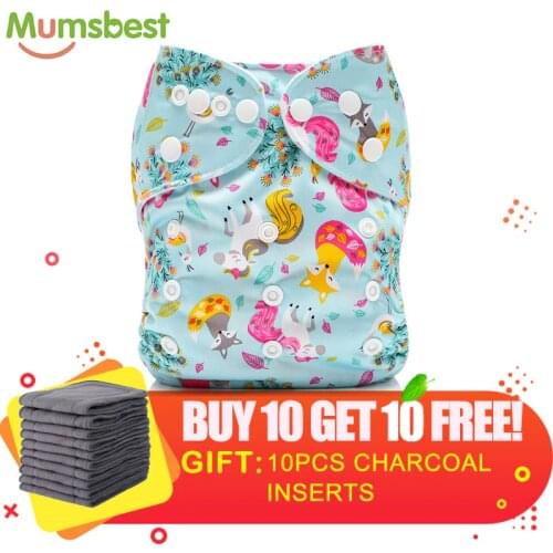 [Mumsbest] GET10PCS FREE Charcoal Insert Pocket Diaper Baby Clothes Adjustable Nappy Reusable Cloth Diaper Kit Ecological Diaper