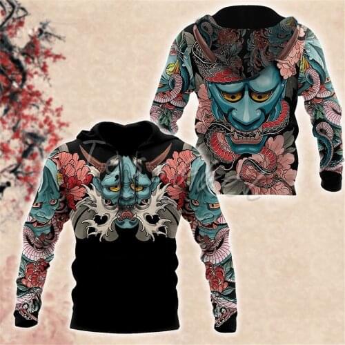 Tessffel Newest Japan Mask Tattoo 3D Printed Fashion Mens Hoodies Sweatshirt Harajuku Zipper Hooded Casual Streetwear Style-2
