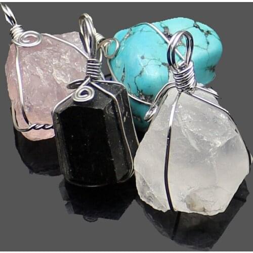 Natural Original Stone Crystal Irregular Metal Winding Pendants for Charms Jewelry Making DIY Personality Necklace Accessories