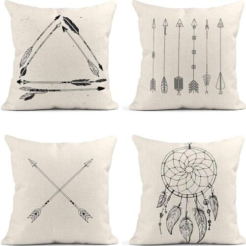 Throw Pillow Covers Vintage Arrows Collection Tribal Six Black and White Line Simple Decor Linen Pillow Cases Home Decorative