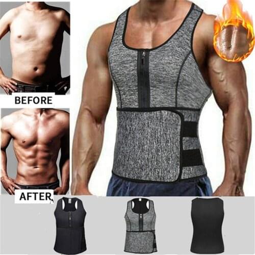 Neoprene Sauna Suit for Men Waist Trainer Corset Workout Sauna Vest Zipper Slimming Body Shaper with Adjustable Tank Top