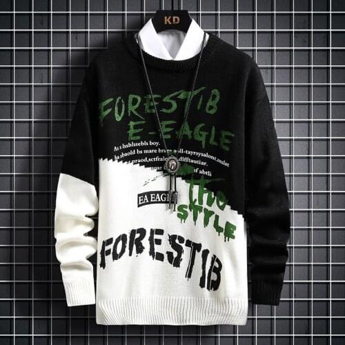 2021 new winter mens slim O-neck long-sleeved knitted sweater top to keep warm mens fashion mens stitching sweater pullover