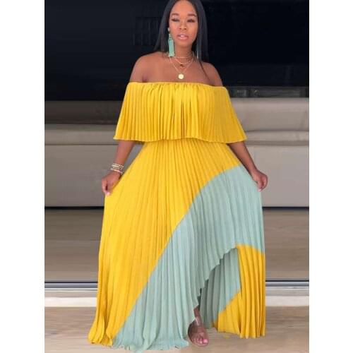 Dresses For Women 2021 Female Clothing Party Casual Urban Beach Outing Loose One-shoulder Stitching Long Skirt fengzeD8291