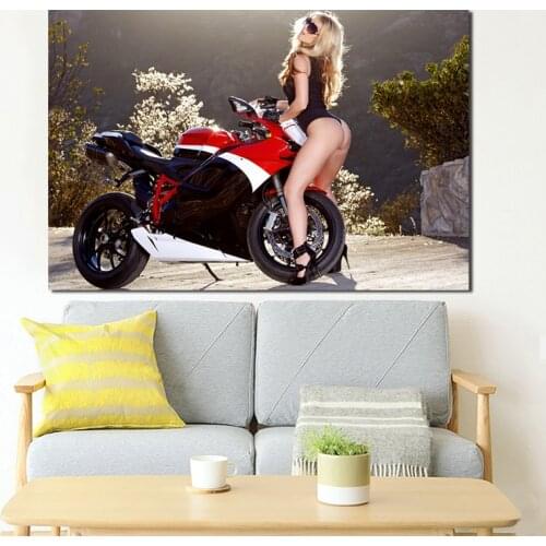 Sexy Model Bikini On Motorcycle Wallpaper Art Canvas Poster Painting Oil Wall Picture Print Home Bedroom Decoration Accessories