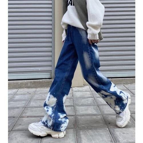 Chic Mens Blue Jeans Wide Leg Loose Denim Pants Four Seasons H48