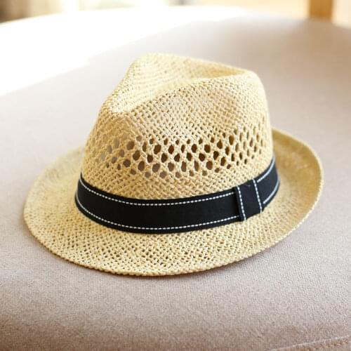 Summer Leisure Jazz Hat Unisex Hand-woven British Style Straw Hats Outdoor Beach Straw Woven Hollow Breathable Cooling Sun Cap