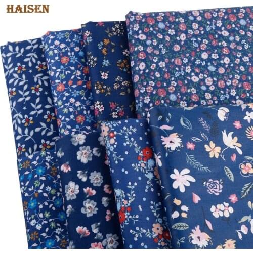 Dark Blue Floral Series Printed Twill Cotton Fabrics,Sewing Cloth For DIY Baby&Kids Quilting Clothing Textile Material,By Meter