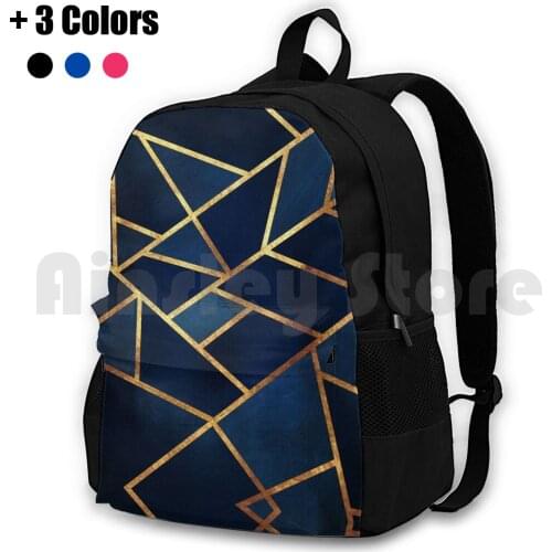 Navy Gold Stone Geometric Outdoor Hiking Backpack Waterproof Camping Travel Blue Navy Gold Tumblr Modern Graphic Geometric