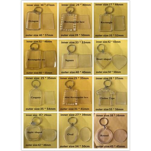 1pc Blank Acrylic Keychains Insert Photo plastic Keyrings Square Key Rectangle heart circular accessories