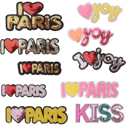 1 Pcs I Love Paris icon Embroidered Iron on Patch for Clothing DIY Stripes Clothes Patchwork Stickers for Children Custom Badges