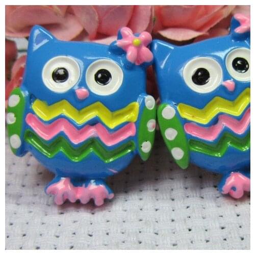 10pcs/lot Cute blue owl Resin Cabochon Flat Back Girls Hair Bow Center Making Boys Crafts DIY 24*20mm