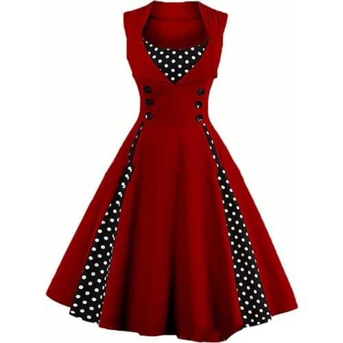 Cute Dot Retro Design Sleeveless Stitching Dress Princess Slim Waist Button Big Swing Vintage Dresss Summer Dress For Women