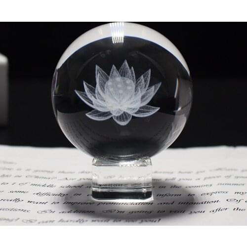 60mm 3D Crystal Laser Engraved Lotus Flower Ball Crystal Healing Ball Miniatures for Meditation