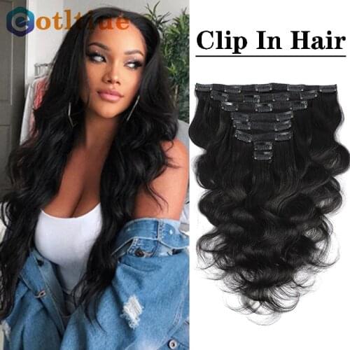 Clip In Hair Extensions Human Hair Indian Body Wave Clip In 8 Pcs/Set Natural Black Color Clip Ins Remy Hair 8-24 Inch 120G