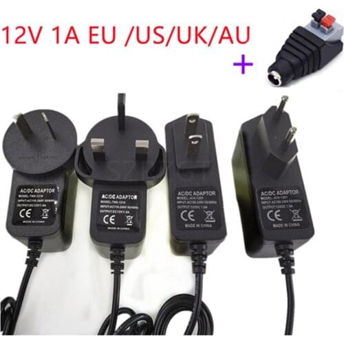 TN 12V 12W EU US Plug Driver Adapter AC110V 220V to DC12V 1A 5.5*2.1mm LED Power Supply For LED Strip Lights Transformer Adapter