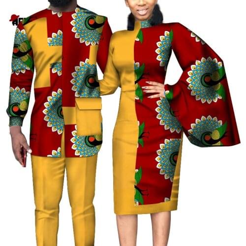 2020 African Dresses for Women african dresses for couples Shirt and Pants Sets Lover Couples Clothes Print Long Dress wyq312
