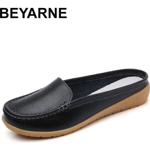 BEYARNENEW Two Different Womens Shoes Real Leather Moccasins Mother Loafers Soft Leisure Flats Female Ladies Driving Net Shoes