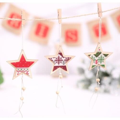 Wooden Star Christmas Pendant Xmas Tree Hanging Drop Ornament Festive Party Supplies New