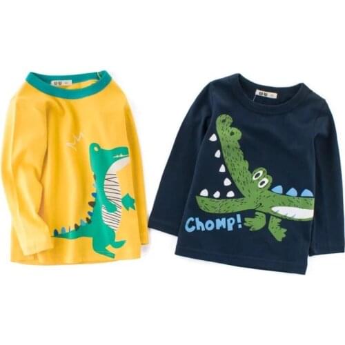 Autumn Spring Kids Long Sleeve T-shirts Solid Cotton Tops Boys Girls Cartoon Crocodile Tees Tops Children Sweatshirts 2-9Years