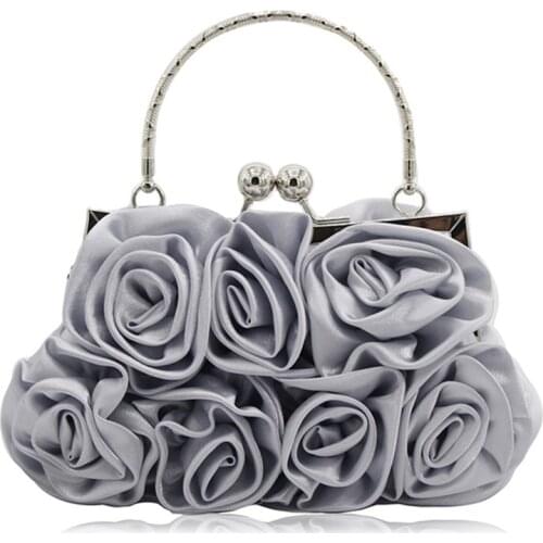 Elegant Rose Flower Satin Evening Clutch Bag Women 2021 New Handmade Fashion Party Dinner Handbag Bridal Wedding Clutchs