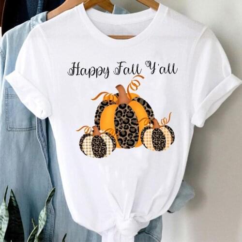 Graphic Clothes Tshirt Top Print T Female Tee T-Shirt Women Pumpkin New Trend Lovely Autumn Fall Halloween Thanksgiving