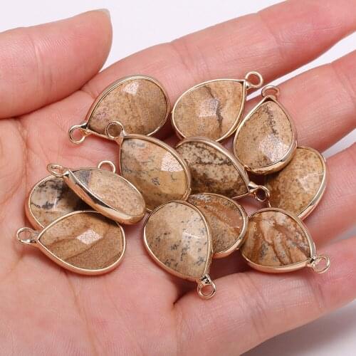 3 Pieces Natural Water Drop Shape Faceted Picture Stone Pendants 13x23mm for Jewelry Making DIY Necklace Earrings