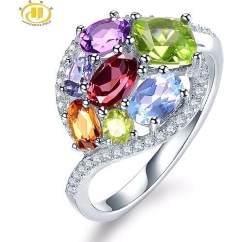 Hutang Natural Multi Gemstone Amethyst Rings Tanzanite Citrine Garnet 925 Sterling Silver Ring Fine Jewelry presents Gift NEW