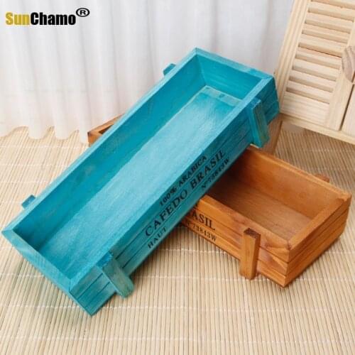 Garden Plant Pot Decorative Vintage Succulent Wooden Boxes Crates Rectangle Table Flower Pot Gardening Device