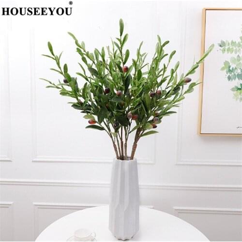 97cm Artificial Platns Leaf Green Olive Branches Simulation Fruit Flowers Wedding Decorative Bouquet