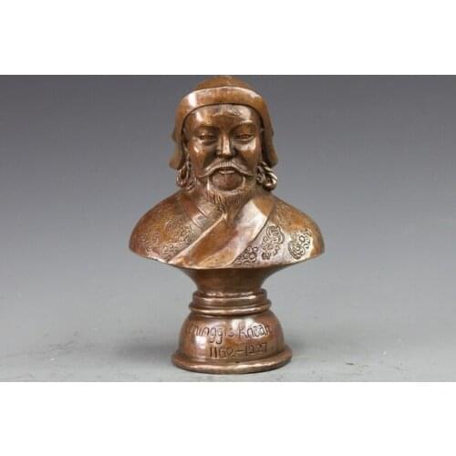China Classical BRASS Copper Yuan Dynasty Empire Kublai Khan Bust Statue Copper garden decoration