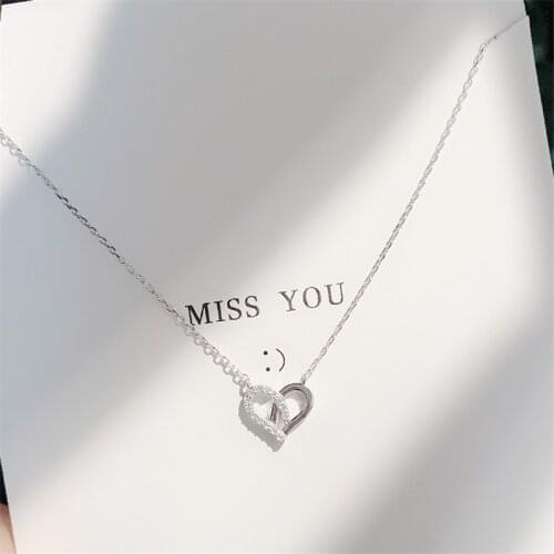 OBEAR Korean Simple Silver Plated Hollow Cubic Zirconia Heart Short Clavicle Necklaces for Girl Women Necklace
