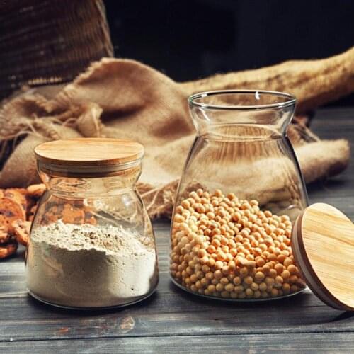 Kitchen Multi-grain Storage Tank Food Sealed Cans Transparent Glass Storage Tank Coffee Beans Storage Tea Cans With Bamboo Cover