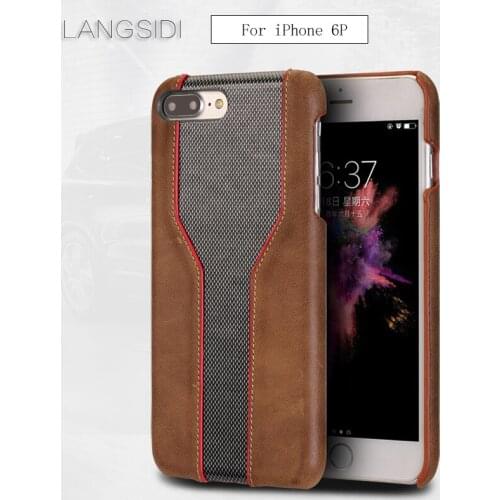 LANGSIDI For iPhone 6 Plus case handmade Luxury cowhide and diamond texture back cover to send 2PCS phone glass steel film