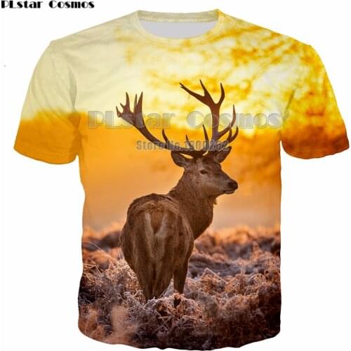 PLstar Cosmos Animal style deer cute natural Men Women T-shirts Funny Cartoon 3d print Crewneck casual Tee shirts
