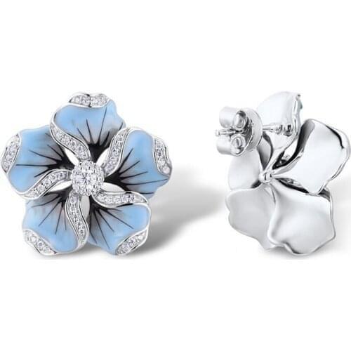 Fashion Trend Zircon Blue Flower Earrings Exquisite Simple Petal Earrings Temperament Atmosphere Popular Jewelry Gifts