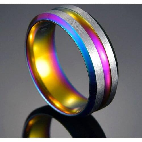 Men Women Rainbow Lesbian Gay Ring Round Engagement Wedding Stainless Steel Trendy Band Couple Rings Jewelry Anillos