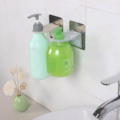 Adhesive Wall Mount Shampoo Bottle Rack Holder Plastic Punch-Free Liquid Soap Rack Hooks Space Saver Bathroom Accessories Set