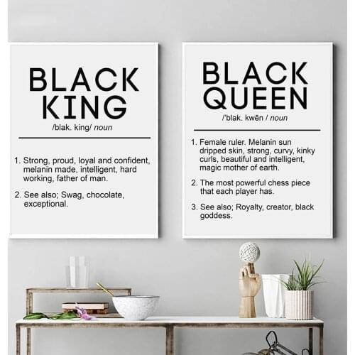 Black King And Queen Wall Art Poster Print Quote Bedroom Melanin Modern Canvas Painting Black Beauty Decoration Home Picture