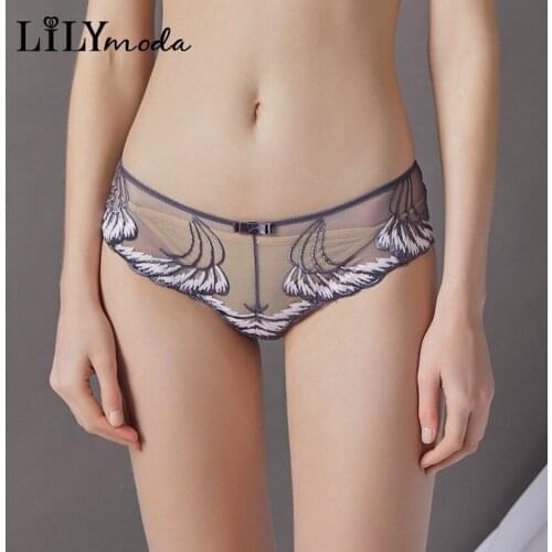 Lilymoda Hot Sexy Ladies Thong Panties Soft Lingerie Transparent Embroidery Underwear Seamless Briefs T Back Panties For Women