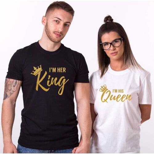2019 Newest MenS Funny tops Cool O Neck T-Shirt I'm Her KING I'm His QUEEN T-Shirts Matching Couple Love Tee Tops T shirt