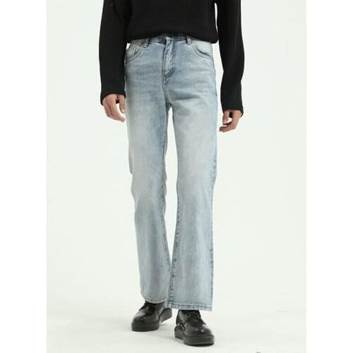 2021 New Men High Street Hip Hop Casual Small Flare Jeans Pant Male Japan Korea Style Vintage Denim Trousers Pant